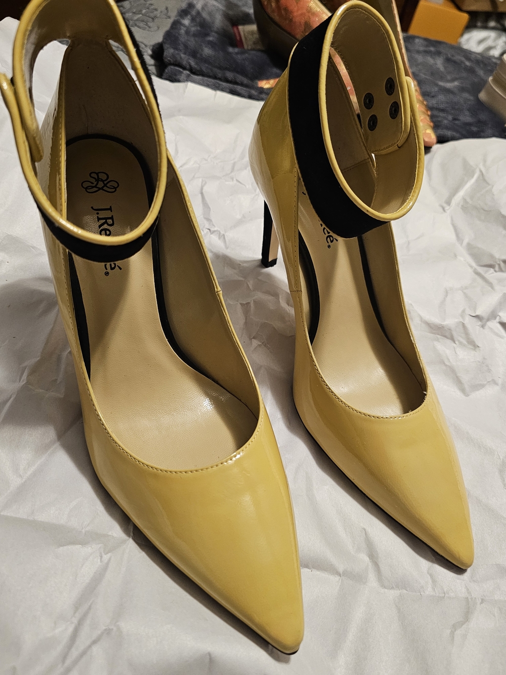 J.Renee Yellow Pointed-Toe Ankle-Strap Pumps with Black Accent